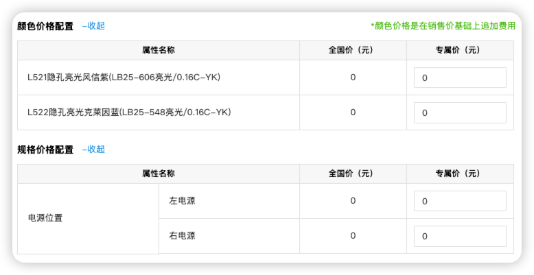 执行价格表格原型